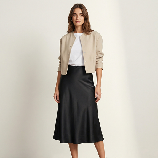 Women’s Satin Midi Skirt - High Waist Silhouette Velnoa